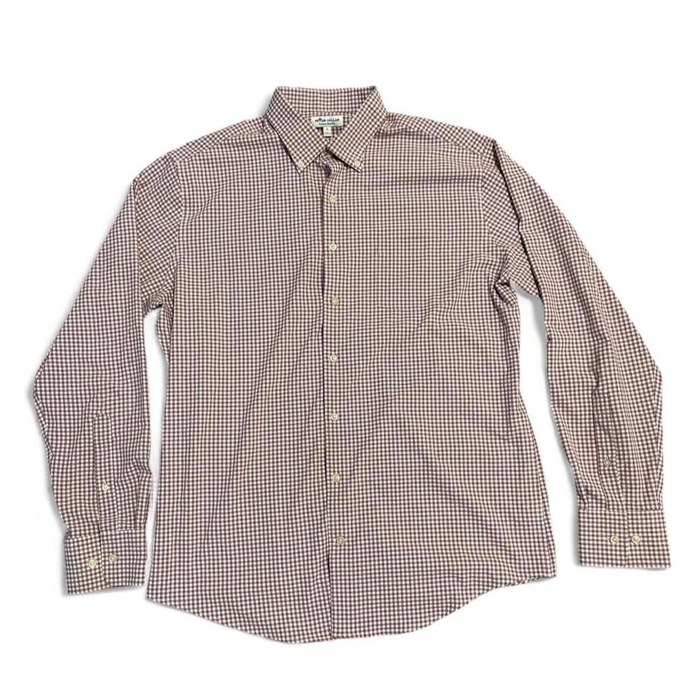 Peter Millar Summer Comfort Red White checkered Gingham Mens Long Sleeve Shirt